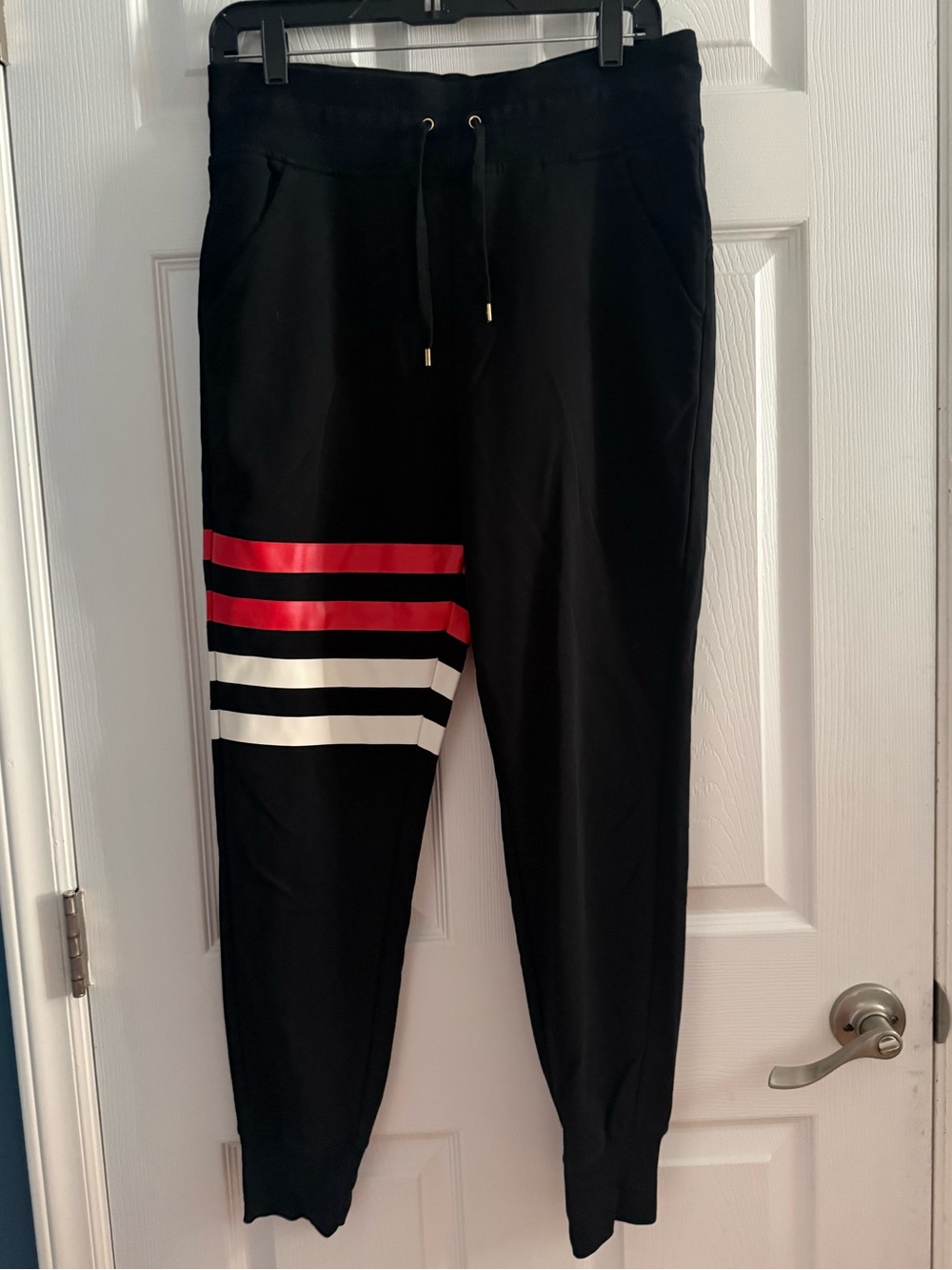 Lauren Ralph Lauren Black Jogger Pants Red White Stripe Size Medium